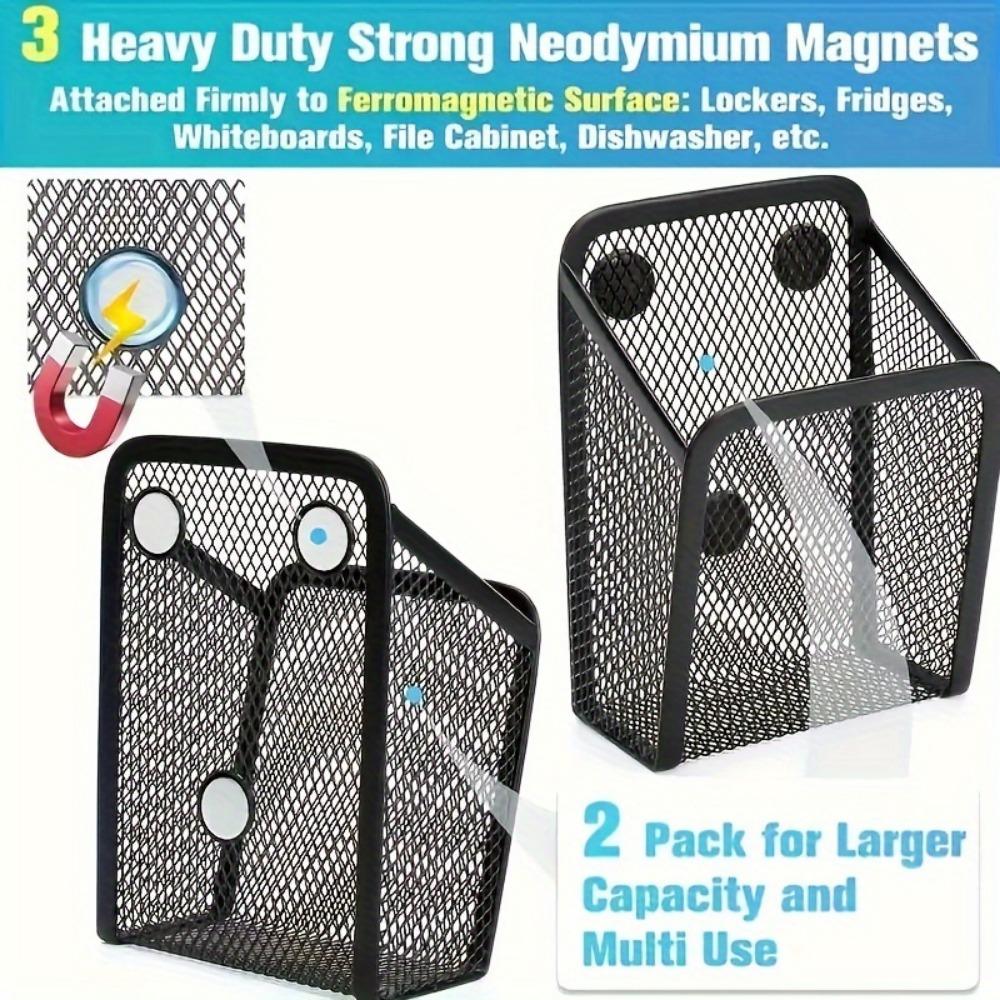 Magnetic Metal Storage Organizer with Hooks - Easy Install, Rust-Proof Wall-Mounted Pen Holder for Home & Office