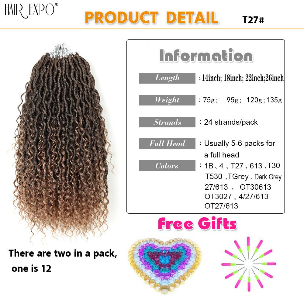 14-26"Goddess Locs Crochet Braids Hair Natural Synthetic Braiding Hair Extension Ombre River Faux Locs With Curly Hair Expo City