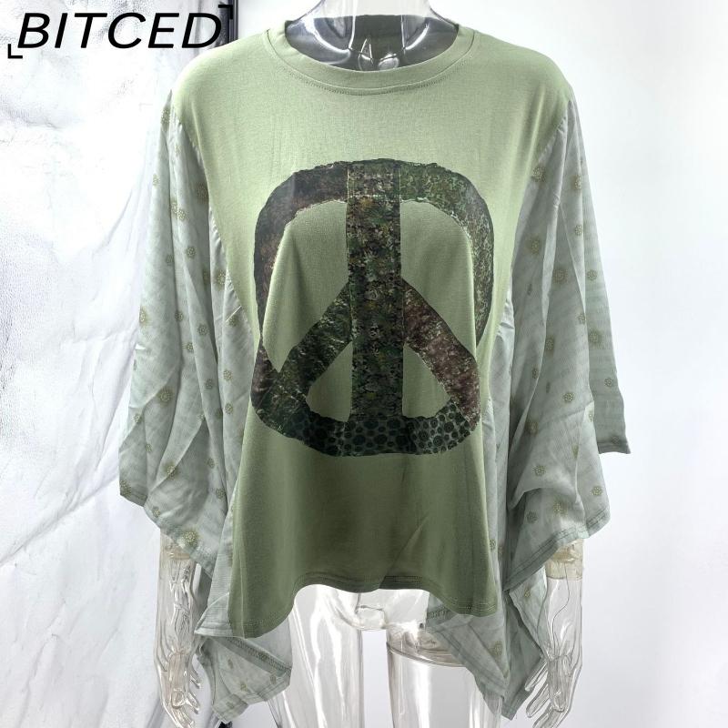 

BITCED Women s Printed O-Neck Loose-Fit Casual Top One size