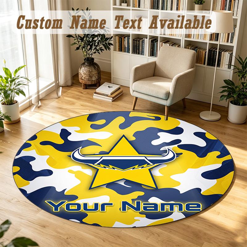 Round Rug Custom NameNorth Queensland Cowboys Pattern Non Slip Carpet Home Floor Decor
