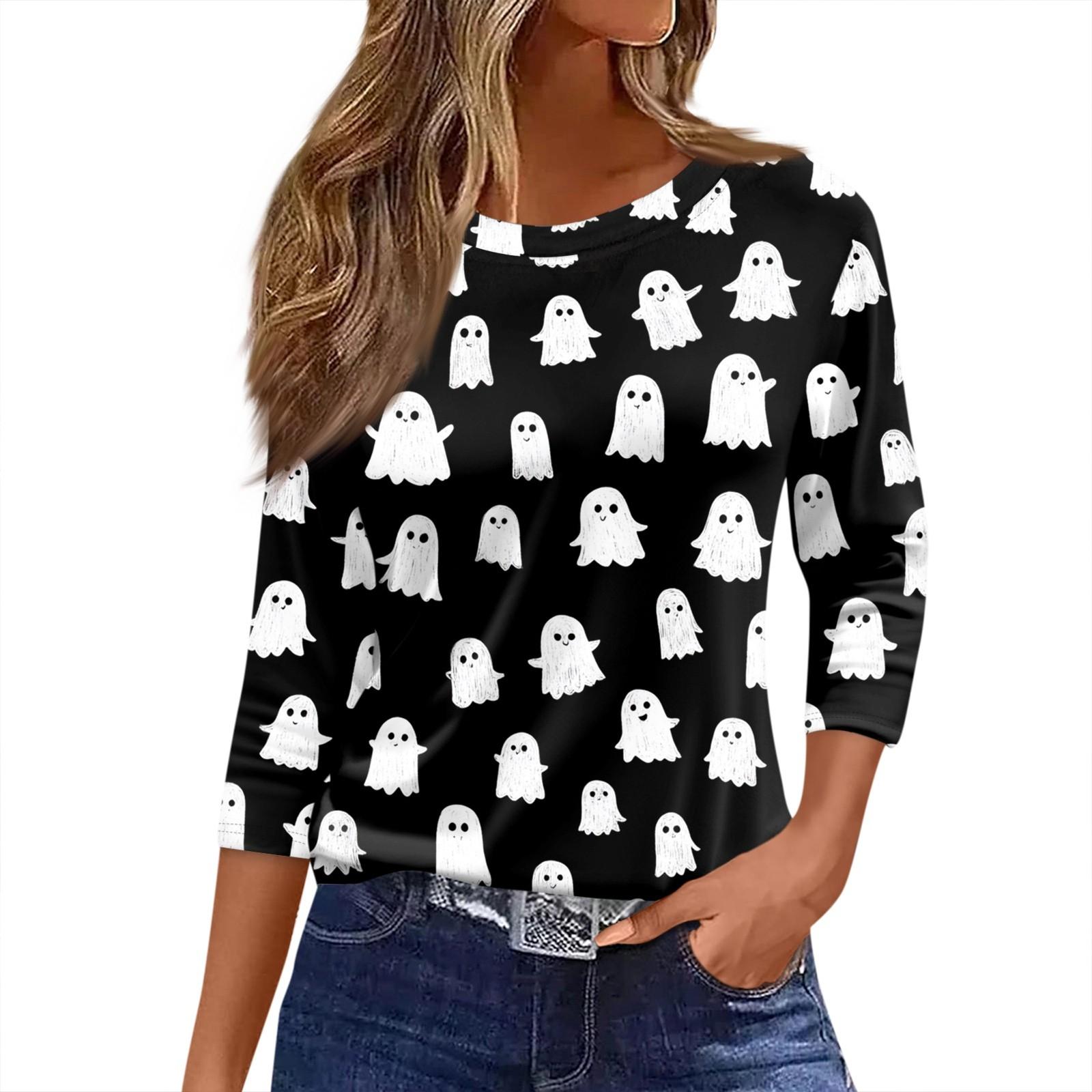 

Женский топ с круглым вырезом, рукавом 3/4 и принтом S