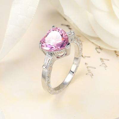Wholesale Lady Heart Cut Pink AAA CZ Crystal Silver Color Ring Love Engagement Bridal