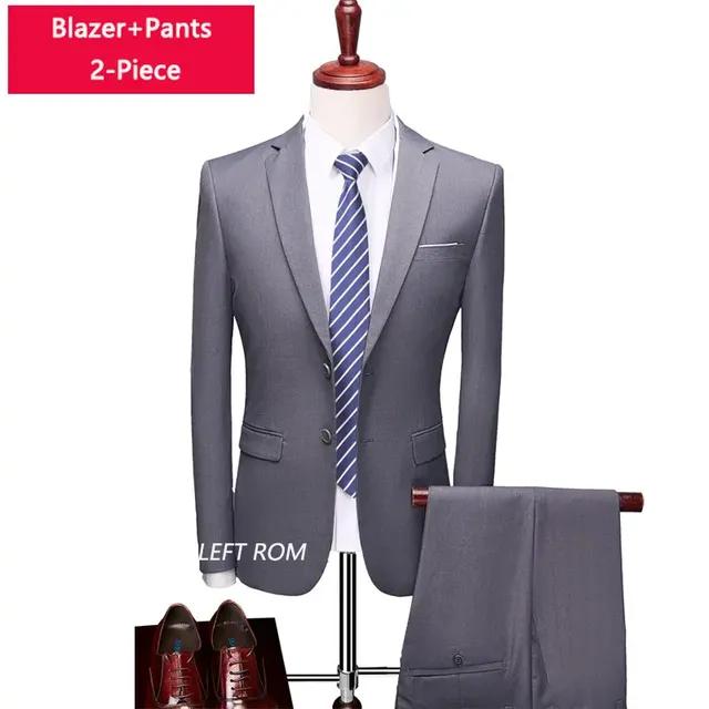 ( Jacket + Vest + Pants ) Boutique Pure Color Mens Business Formal Suit 3Piece Set