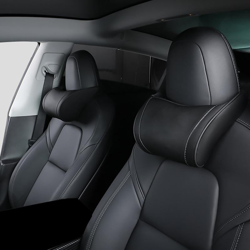 Leather Memory Foam Car Neck Pillow Universal Headrest Support Cushion Auto Accessory for Tesla Model 3 Y