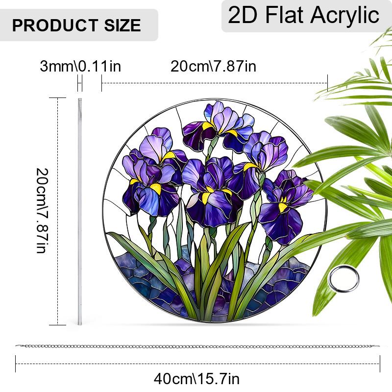 Acrylic Purple Iris Flowers Suncatcher, Stained Glass Effect Window Hanging Ornament for Garden & Flower Lover Gifts