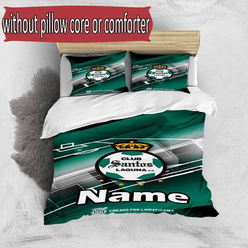 3pcs Duvet Cover Set (1*Duvet Cover + 2*Pillowcase, Without Core), Custom Name Club Santos Laguna Pattern Bedding Set, Home Bedroom Decor Gift