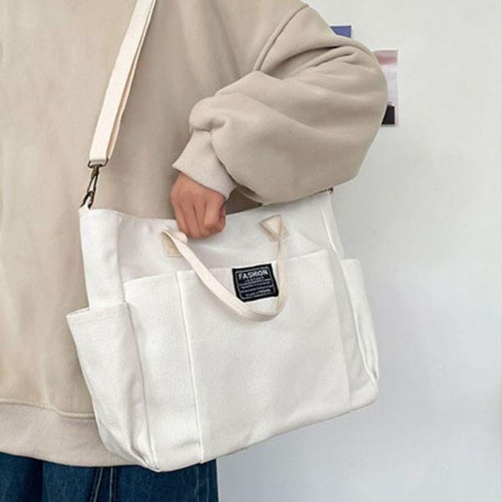 Portable Shopping Bag Casual Mommy Bag Solid Color Canvas Tote Bag  Outdoor
