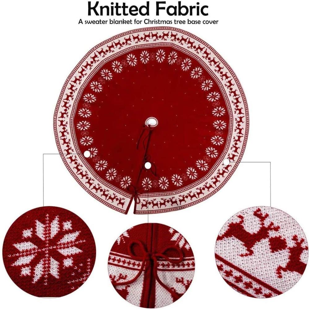 Festival Tree Skirt Knitted Tree Skirt Apron Snowflake Deer for Gift Holidays