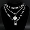 3Pcs/Set Vintage Coin Lock Pendant Necklace For Women Men Elegant Gold Silver Color Unisex Necklace Sets Fashion Hip Hop Jewelry