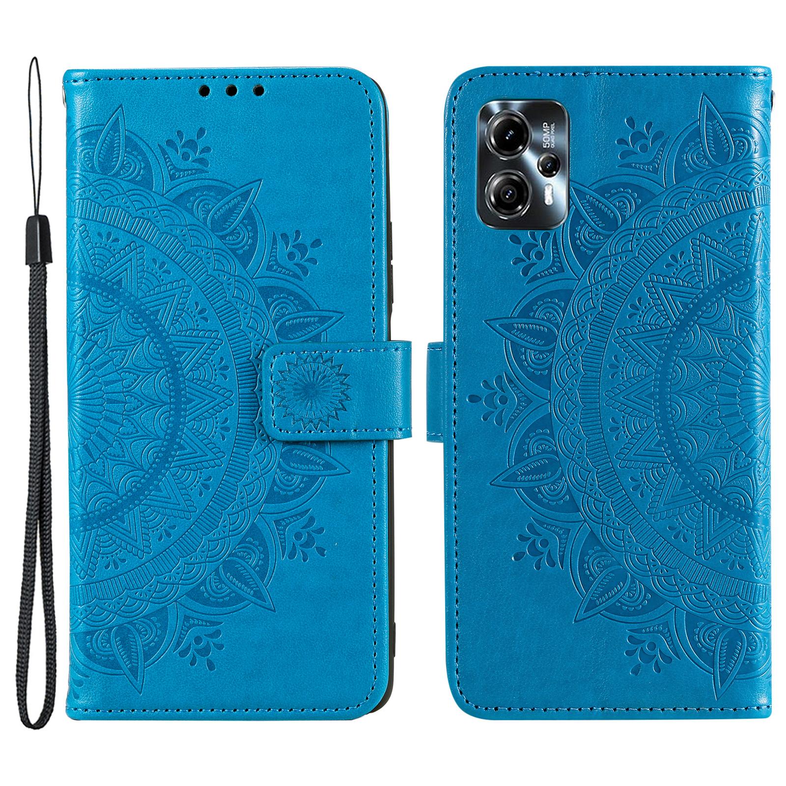 

Leather Phone Case for Motorola Moto G13 4G/G23 4G,Imprinted Mandala Flower Pattern Wallet Stand Phone Cover with Strap Blue