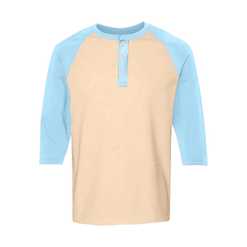 Men's Button-Down Contrast Raglan 3/4 Sleeve Top