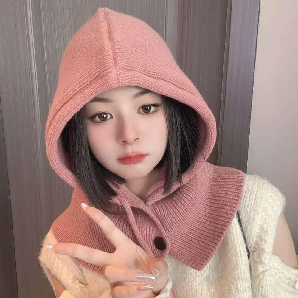 

Балаклава Бавовняна Шапка-пуловер Тепліша В язана Шапка Корейська Жіноча В язана Шапка-пуловер Зима рожевий