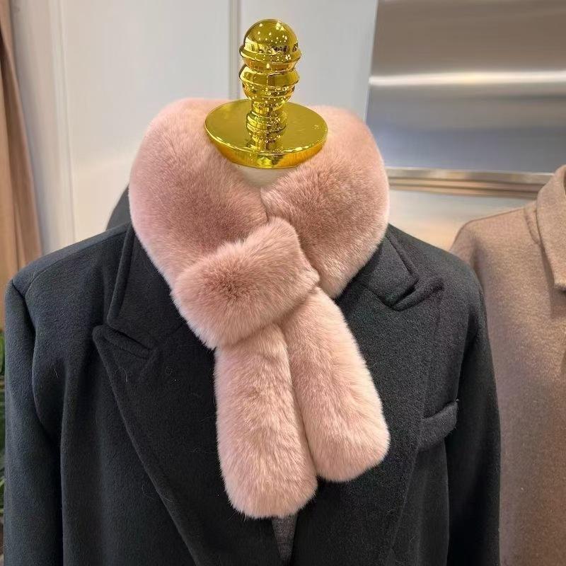 

Luxury Winter Warm Faux Fur Scarf Fluffy Rabbit Fur Cross Collar Scarves Warm Shawl Korea Neck Warmer Neckerchief