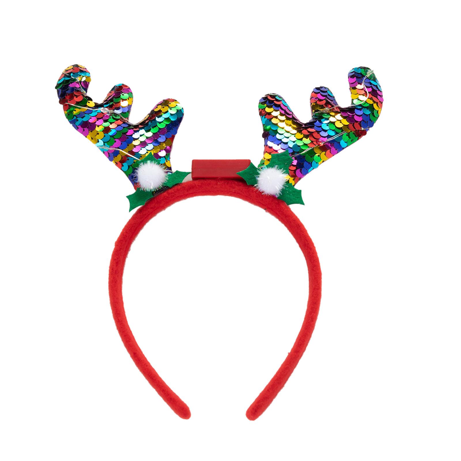 

Christmas Reindeer Horn Headbands Glitter LED Hair Hoop for Christmas Headpiece Fancy Dress Party Supplies 1