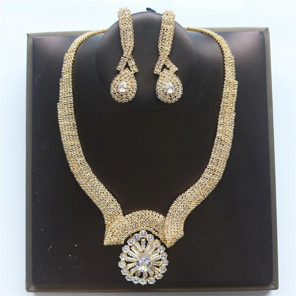

Exquisite Shiny Diamond Necklace Earrings Jewelry Set, Banquet Party Luxury Ladies Super Flash Jewelry Accessories
