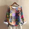 Women's Fashionable And Casual Shirt Long-sleeve Round Neck Print Cotton And Linen Blouse Top