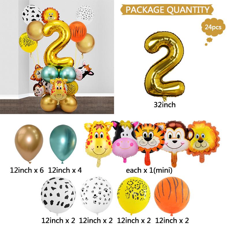Cross-border Forest Animal Party Balloon Set: Aluminum Number Balloon Columns for Birthday Decor
