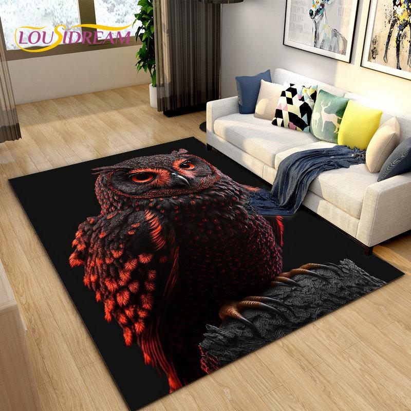 3D Cartoon Cute Owl Area Rug,Carpet Rug for Home Living Room Children's Bedroom Sofa Doormat Decor,Kitchen Non-slip Floor Mat