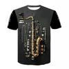 Summer Round Neck 3D Musical Instrument Print Top Fashionable Casual Short Sleeved Men's T-shirts