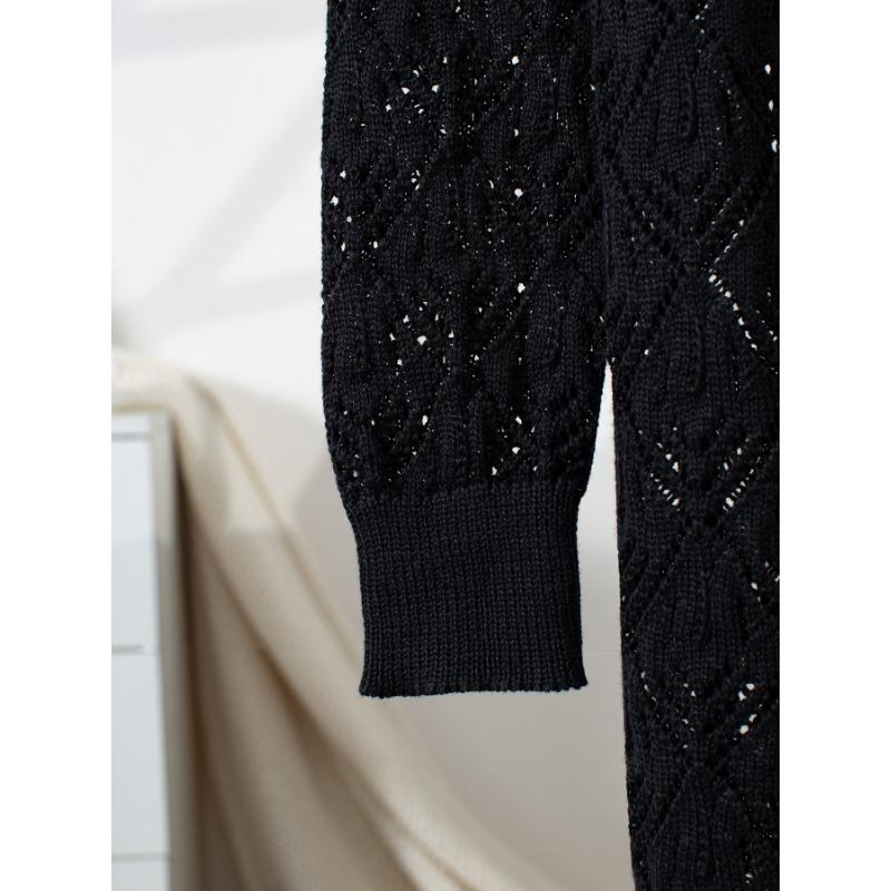 Open Front Hollow Out Knit Cardigan Long Sleeve Loose Cover Up Sweater