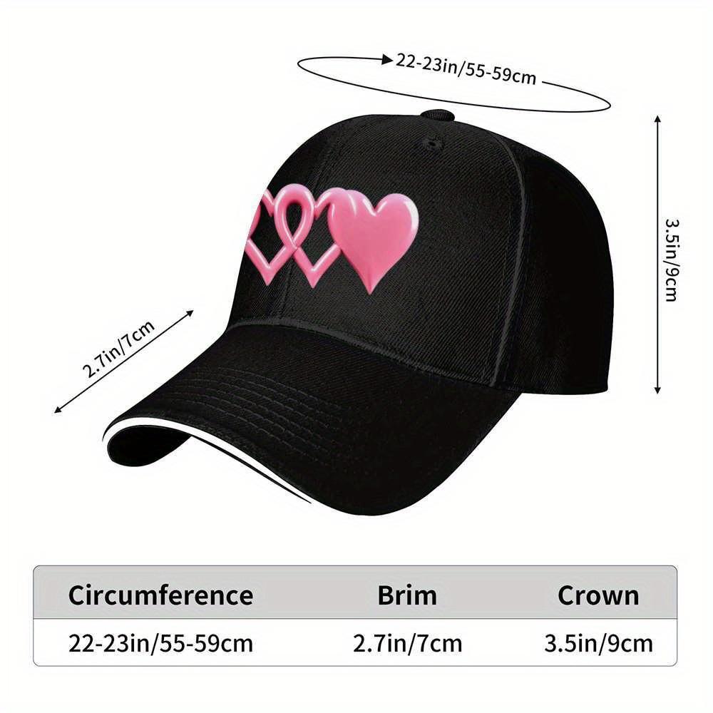 Three Interlocking Pink Hearts Baseball Cap Polyester Casual Adjustable Unisex Gift Baseball Cap