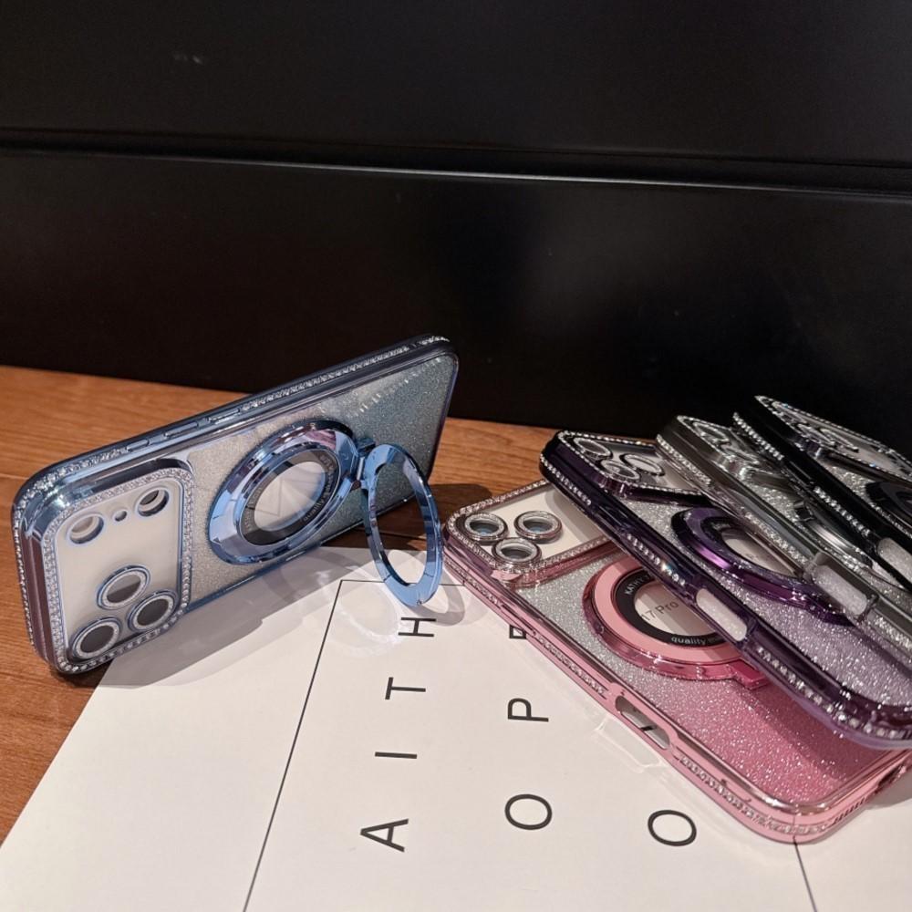 Luxury Soft Silicone Diamond Magsafe Case For iPhone 17 Air Magnetic Stand Holder Glitter For iPhone16 Plus 15 12 13 14 Pro Max Cover