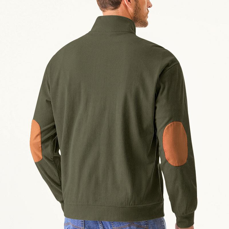Autumn Men's Casual Stand-Collar Long-Sleeved Corduroy Sweatshirt with Pockets