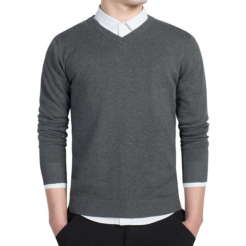 Cotton Sweater Men Long Sleeve Pullovers Outwear Man V Neck Male Sweaters Fashion Brand Loose Fit Knitting Clothing Korean Style