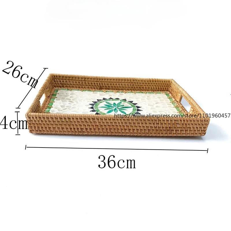 Rechteckiger Naturmuschel Rattan Korb Kreatives Rattan Aufbewahrungstablett Bunter Muschel Aufbewahrungskorb Obstschale Heim Organizer