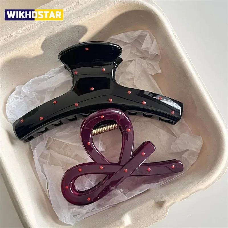 1pc Women Vintage Red Polka Dot Ribbon Bow Shark Clip Hairpin Hair Claw Crab Barrettes Elegant Headwear Hair Accessories Gift