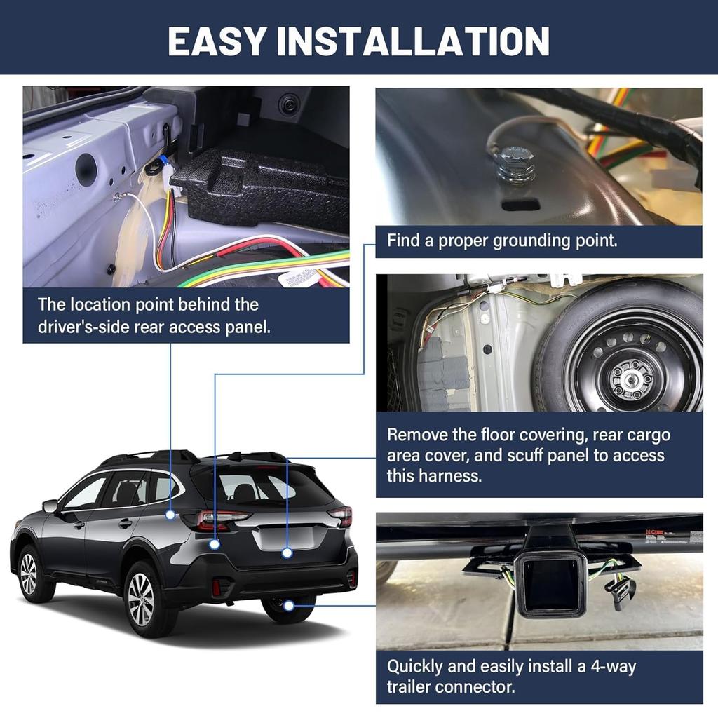 MECMO 4-Pin Trailer Wiring Harness 56040 For 2009-2024 Subaru Forester, Outback, Crosstrek, XV, Ascent Towing Hitch Wire Wiring Vehicle-Side 4 Prong