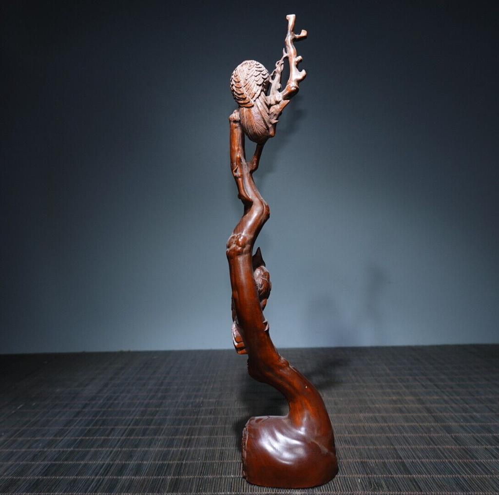 Chinese Antique Vintage Boxwood Wood Carving Wooden Statue Bird Pen Holder Decor