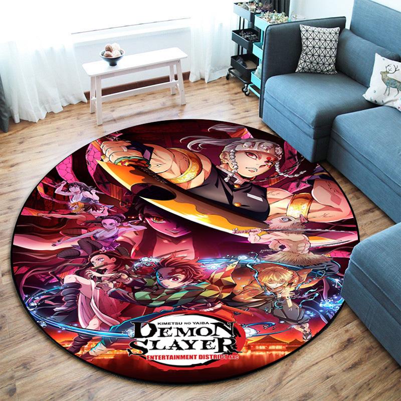 Classic Japanese-style Cartoon Demon Slayer Round Rug, Home Soft Decorative Anti-slip Yoga Mat and Chair Mat, Outdoor Floor Mat Carpet K12