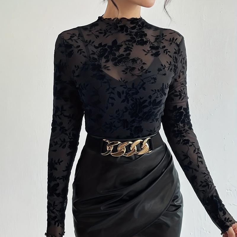 

Леопардовый топ с длинным рукавом, винтажная удобная эластичная облегающая кофта-джемпер, кружевные топы XXL чёрный