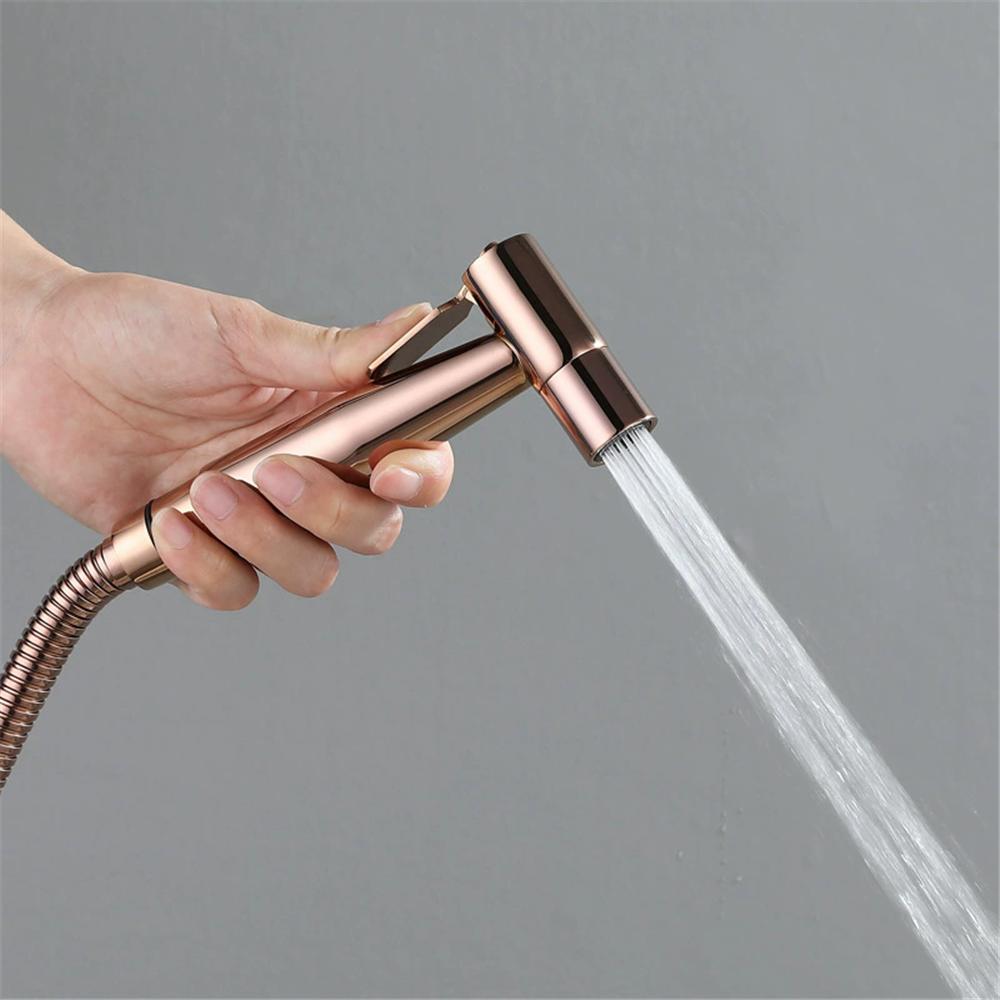 Hand Held Bidet Sprayer Douche Toilet Kit Bidet Faucet Rose Gold Round Shattaf Shower Head Copper Valve Set Jet Bidet Faucet