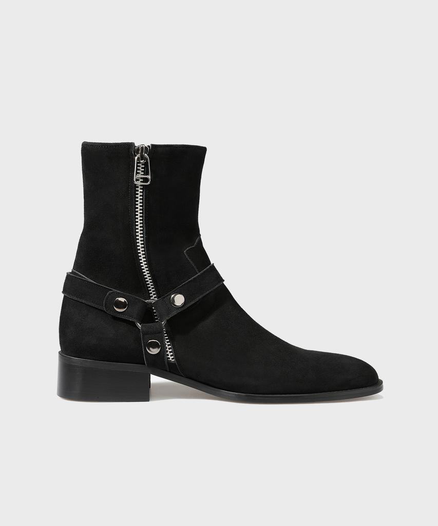 Firenze Atelier Slim Toe Velcro Line Suede Zip-Up Boots 3344-Qs [Black]