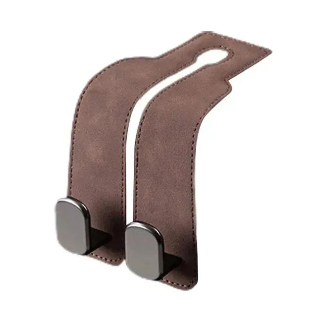 Car Rear Seat Back Hooks Headrest Hanger Clip Universal Leather Double Hooks Holder Storage Car Interior Accessories коричневый