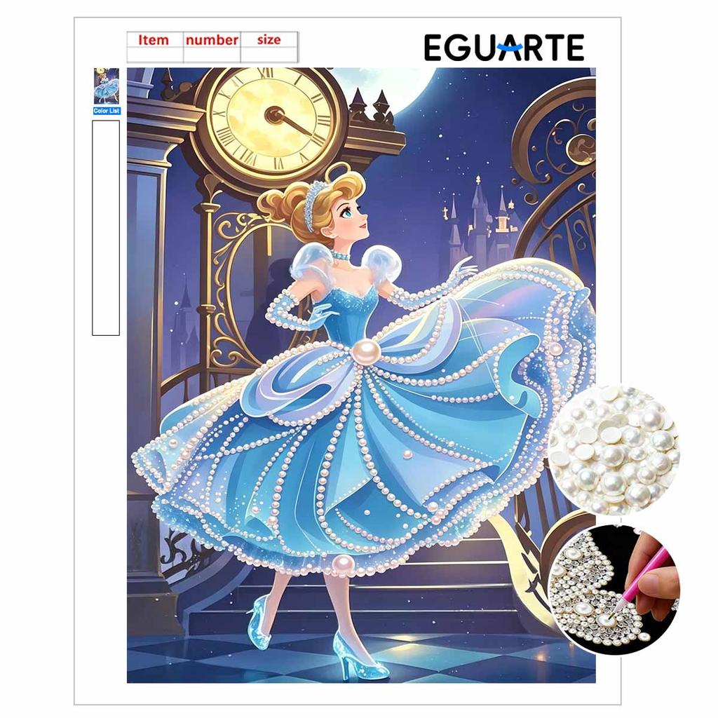 Disney Cinderella Pearl Art Painting Home Wall Decor Cinderella Princess Art Crafts Handmade DIY Adult/Beginner Gift Creative Home Decor Frameless