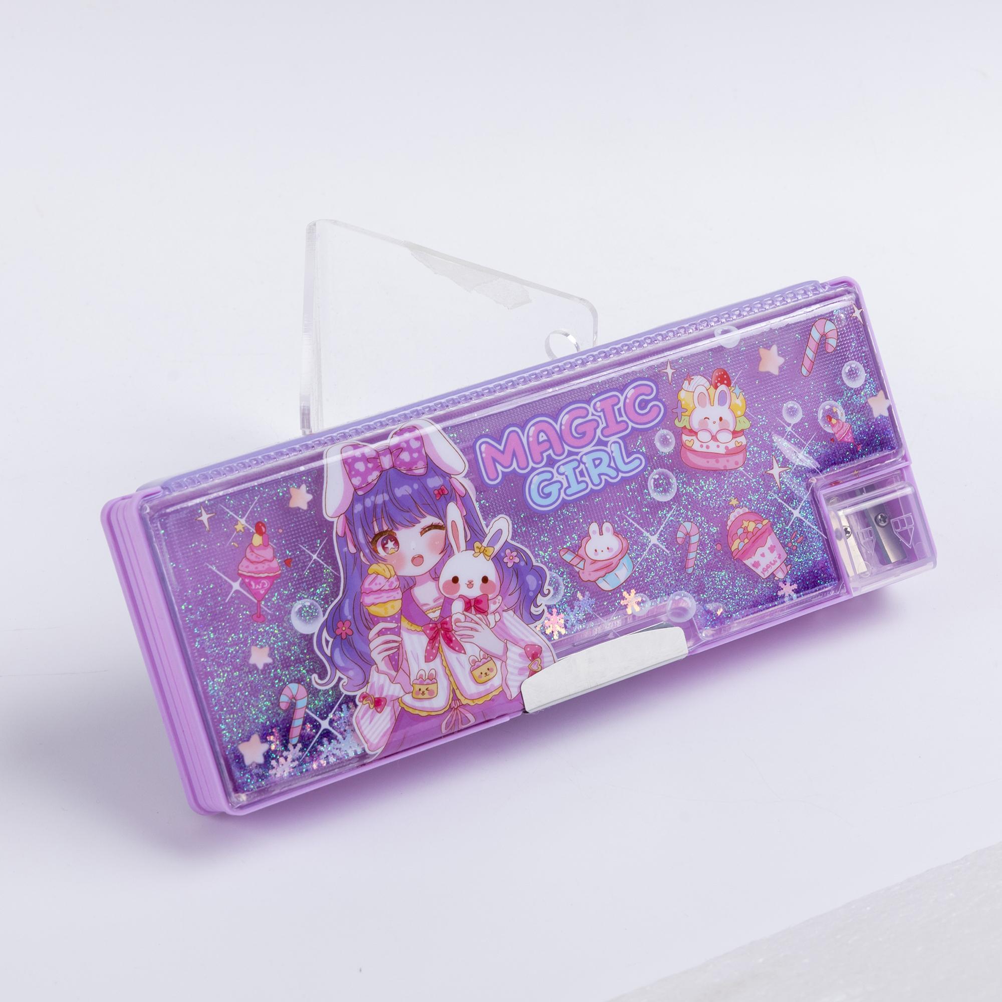Quicksand Hot Beautiful Stationery Plastic PenBox Cute School Cartoon Pencil Case Multifunctional Design Luxury ForGirls Forkids фиолетовый