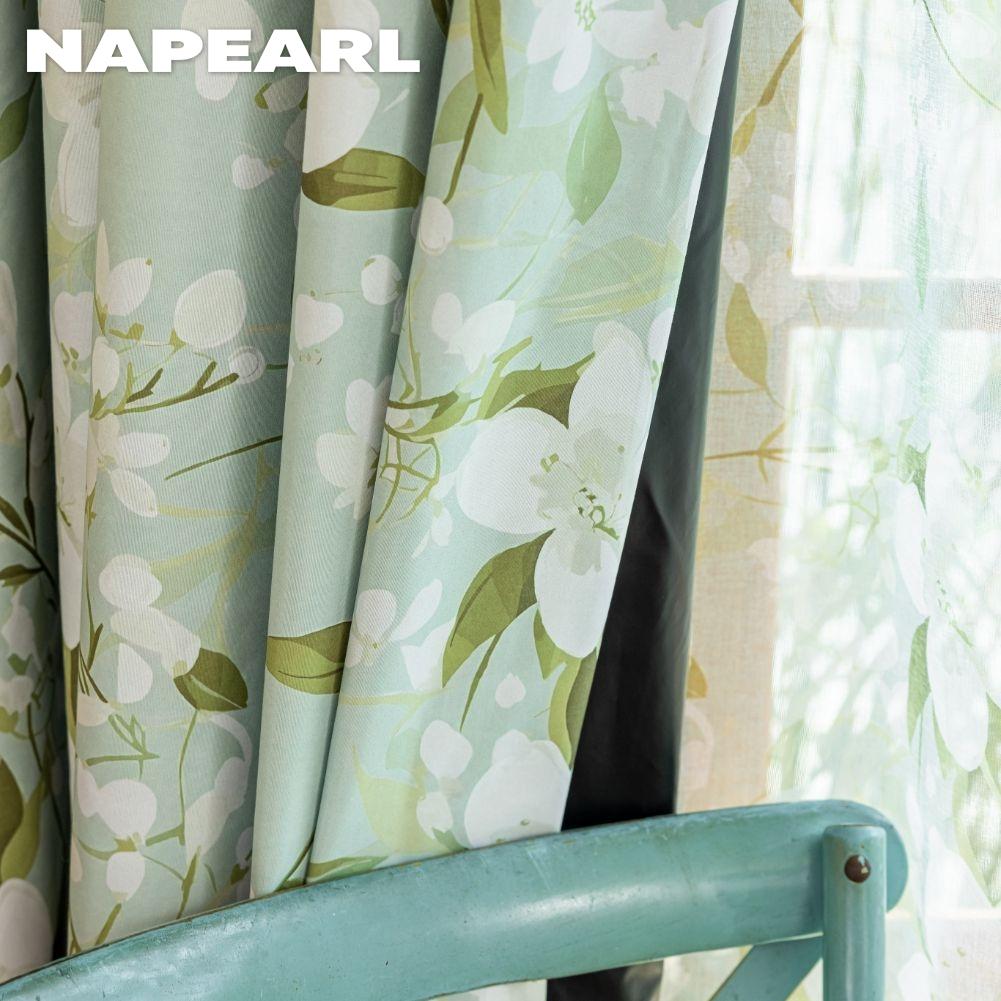 1 ks NAPEARL Módní a všestranné závěsy se zeleným potiskem gardénie Plně zatemňovací závěsy do ložnice, obývacího pokoje, na balkonové okno pro domácí dekoraci