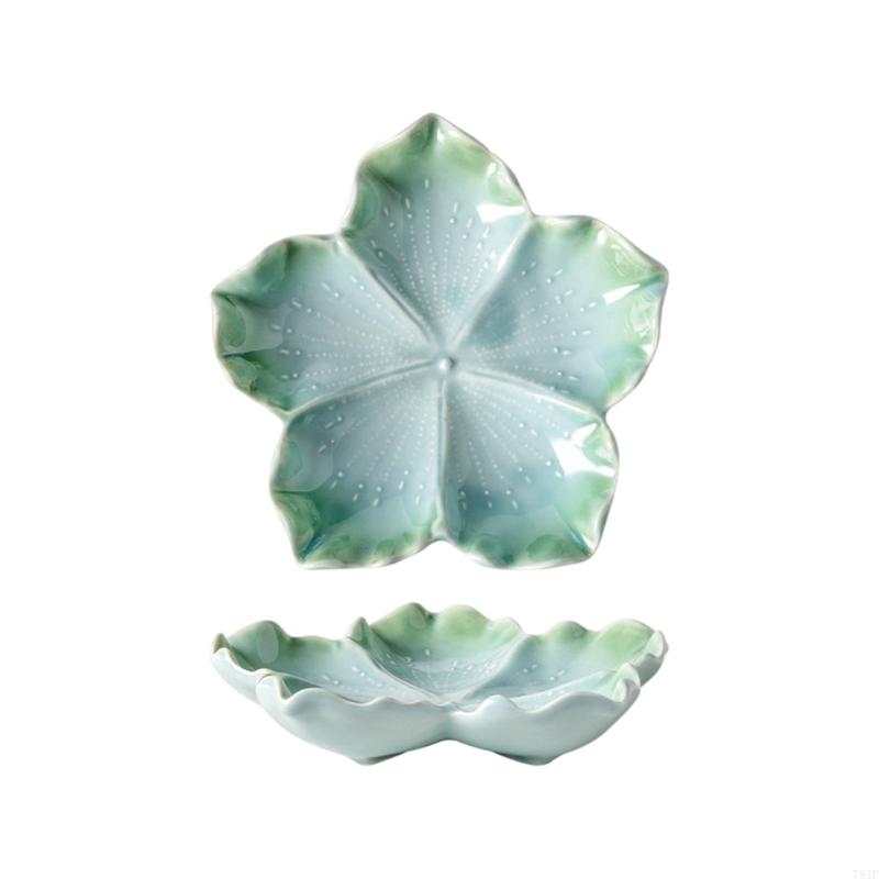 Flower Ceramic Catchall Tray, Trinket Jewelry Plate Dish for Rings Glasses and Small Essential with Glazed Finish
