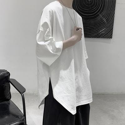 T-shirt da uomo tinta unita semplice casual stile giovane delicata sulla pelle girocollo larga orlo spaccato maniche corte top estivi abbigliamento uomo