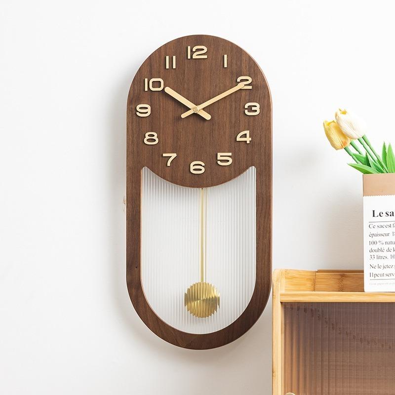 Wooden Pendulum Wall Clock Retro Noiseless Aesthetic Wall Clocks Creative Walls Clock Modern Living Room Decoration Furniture