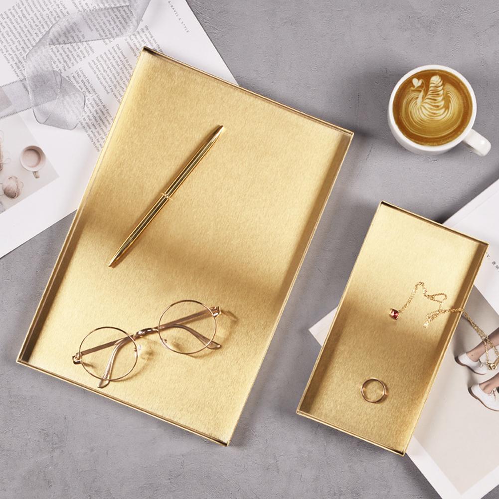 Nordic Geometric Gold Tray Metal Storage Tray Food Fruit Jewelry Dish Plate Desktop Makeup Organizer Home Party Decoration Trays