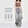 Women's 2025 Spring Gray Low-Rise Wide-Leg Retro Petite Jeans