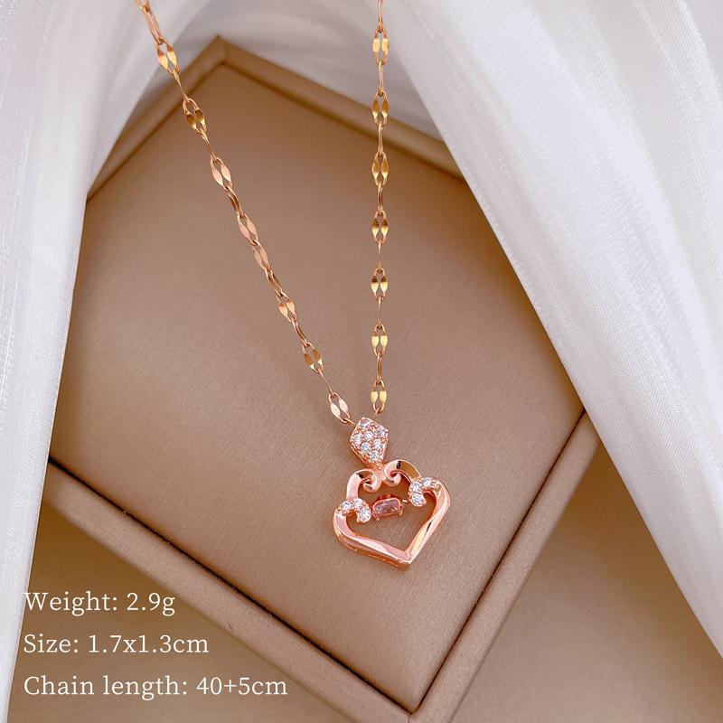 

Water Drop Smart Light Luxury Temperament Gorgeous Full Diamond Necklace Female Versatile Collarbone Chain Titanium Steel Chain