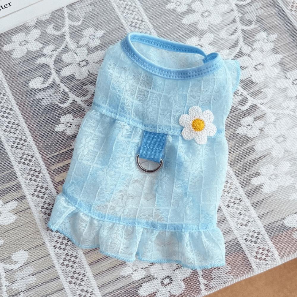 Flying Sleeves Dog Cool Dress Breathable Mesh Pet Floral Skirt Summer Pet Clothes  Spring Season