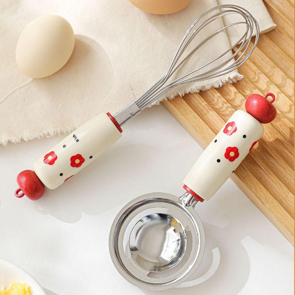 5pcs Stainless Steel Dopamine Baking Tool Comfortable Handle Thickened Egg Beater/Separator/Spoon Rust-proof Cooking Tool Set