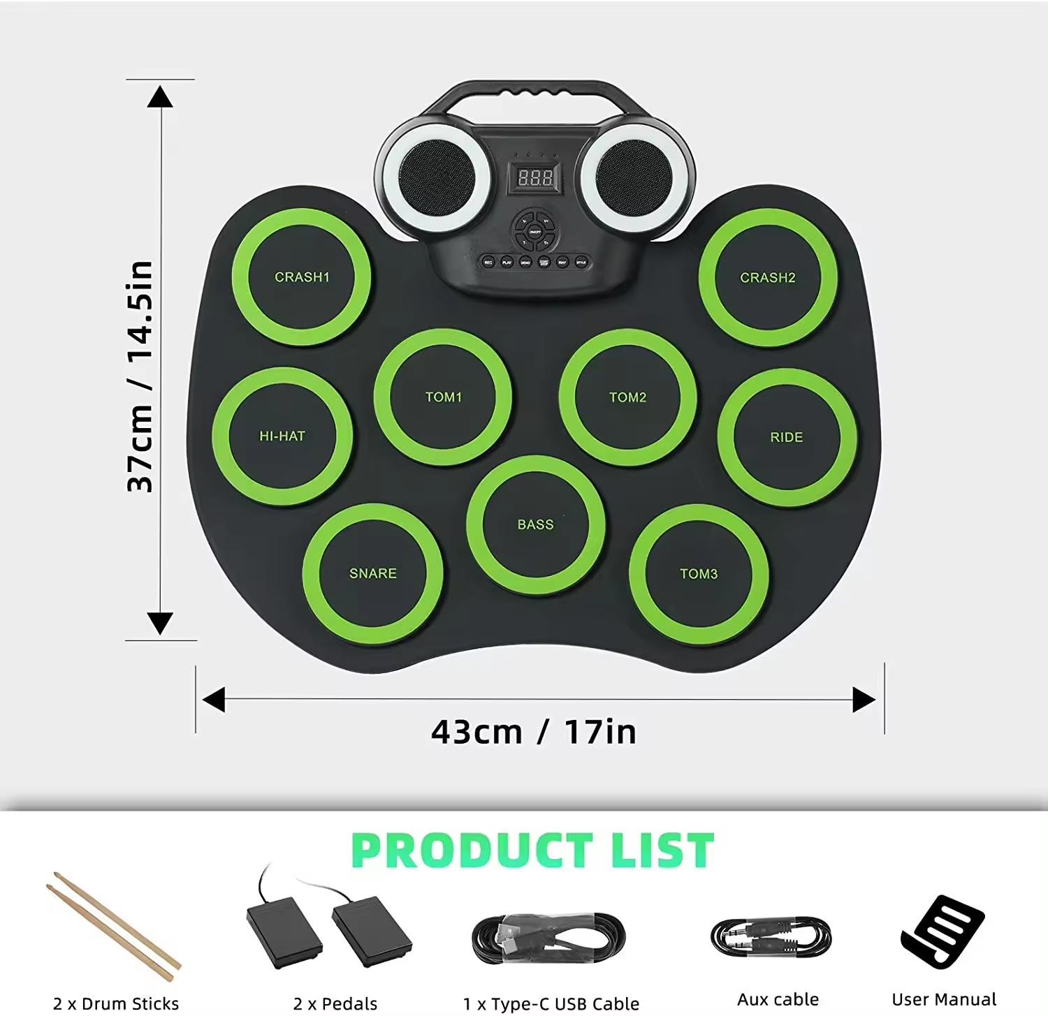 

Силіконова Водонепроникна Електронна Ударна Установка з Вбудованим Динаміком та Літієвою Батареєю