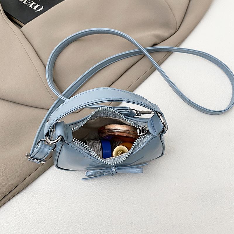Cute Bowknot Shoulder Bag for Women Mini Hobo Bag Glossy Patent Leather Underarm Purse Vintage Y2K Crossbody Bag Sweet Girls Handbag